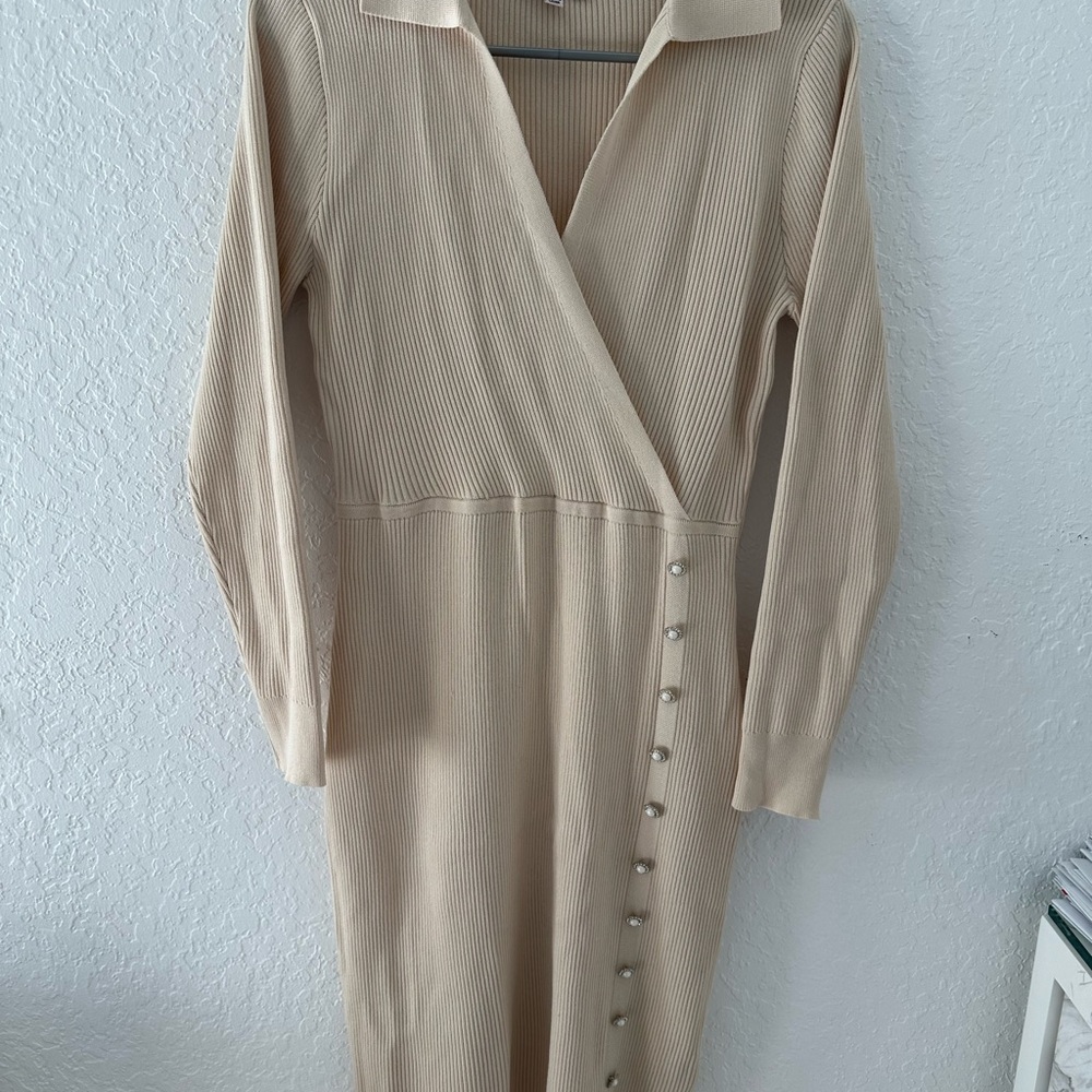 Nanette Lepore Tan Sheath Dress Long Sleeve Wrap